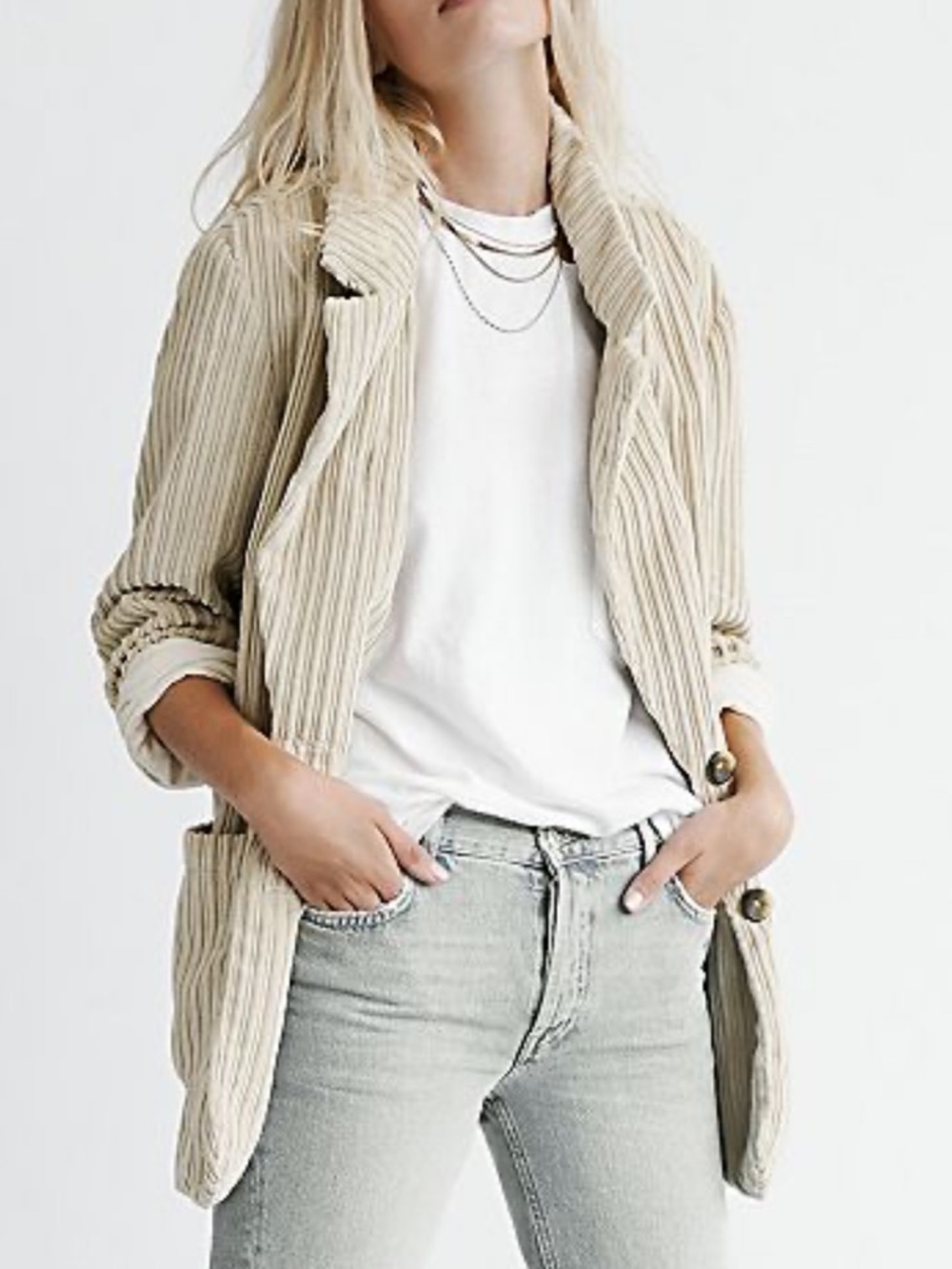 Free People Beige Ribbed Corduroy Blazer
